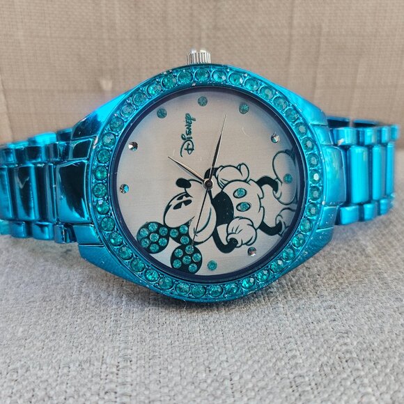 Disney Minnie Mouse Wristwatch Blue Tone Metal Strap Analog Quartz Watch Accutim - Picture 3 of 12